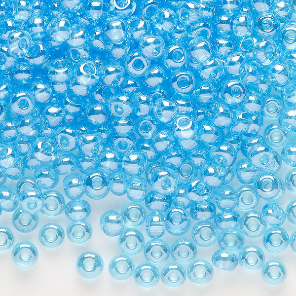 Seed bead, glass, pkg/50g, #6 rocaille, translucent luster Arabian blue. image number 0