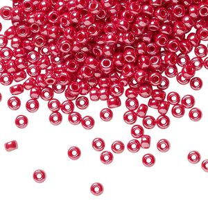 Seed bead, Miyuki, glass, pkg/50g, #8 rocaille, opaque luster cadillac red, (RR-425).