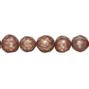 Freshwater pearl 1pkg1, faceted semi-round, 15.5-16 inch copper 9-11mm cultured