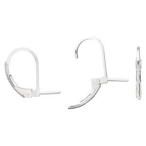 Ear wire leverback 1pkg2, sterling silver 16mm / 6mm peg, 1 pair
