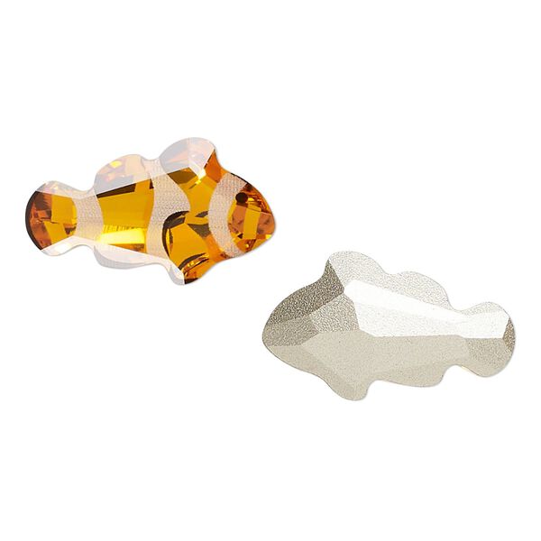 Fancy stone 1pk medium topaz and black foil back   partially frosted, Crystal Passions® 20.5x12mm clownfish 4049 image number 0