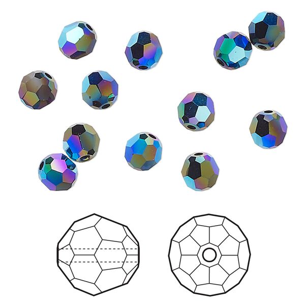 Bead 1pkg12 jet shimmer 2X, Crystal Passions&reg; 4mm round 5000 image number 0