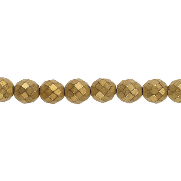 Bead, electroplated Hemalyke™, matte gold, 6mm faceted round. Sold per 15-1/2" to 16" strand. image number 0