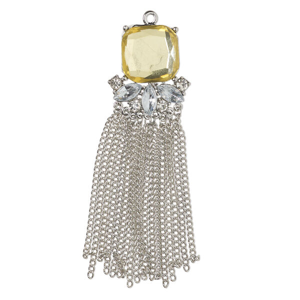 Focal, "pewter" (zinc-based alloy) / steel / glass, pkg/1, 3x1 inches, silver finish / topaz / clear. image number 0