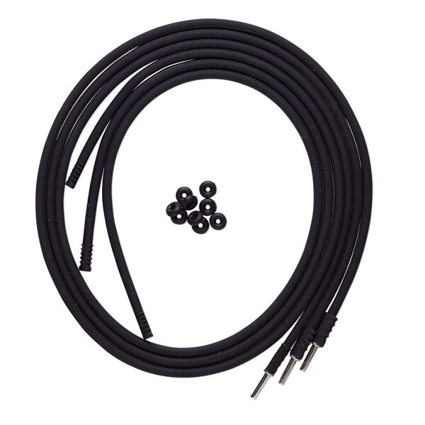 Necklace cord, silicone and stainless steel, black, 3mm round, 20 inches with pop-style clasp. Sold per pkg of 3. image number 0