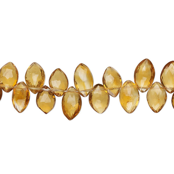 Bead, golden citrine (heated), 7x5mm-8x6mm hand-cut top-drilled faceted marquise, B grade, Mohs hardness 7. Sold per 8-inch strand, approximately 60 beads. image number 0