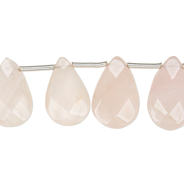 Bead, rose quartz (natural), light, 14x11mm-18x12mm hand-cut top-drilled faceted puffed teardrop, B- grade, Mohs hardness 7. Sold per pkg of 15 beads. image number 0