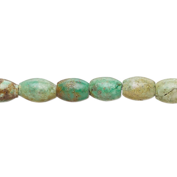 Bead, turquoise (dyed / stabilized), green-brown, 8x6mm-10x7mm oval with 0.8-1.1mm hole, C- grade, Mohs hardness 5 to 6. Sold per 15-inch strand. image number 0