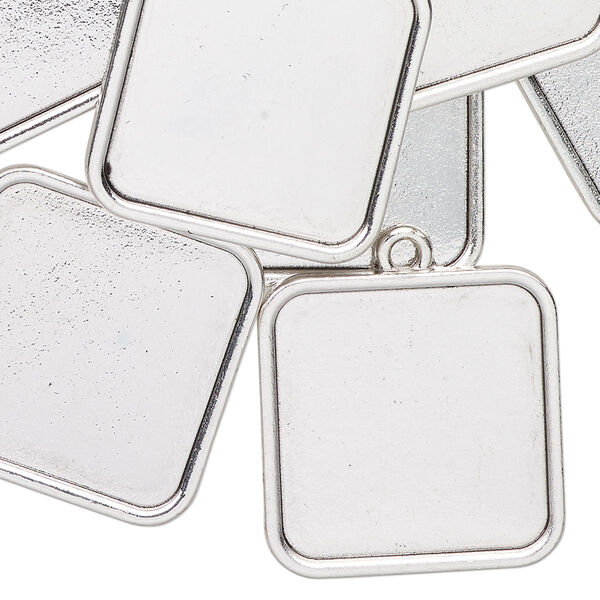 Drop, antique silver finish "pewter" (zinc-based alloy), 23x23mm square with 19.5mm square setting. Sold per pkg of 12. image number 0