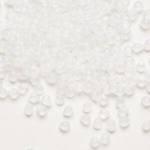 Seed bead, Miyuki, glass, pkg/10g, 3.3x2.8mm mini fringe, translucent matte rainbow clear (DP-131FR).