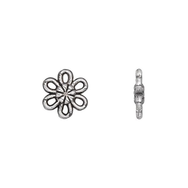 Component, antique silver-plated "pewter" (zinc-based alloy), 11x11mm double-sided flower with 6 open petals. Sold per pkg of 50. image number 0