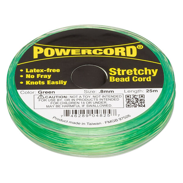 Cord, Powercord®, elastic, green, 0.8mm, 8.5-pound test. Sold per 25-meter spool. image number 0
