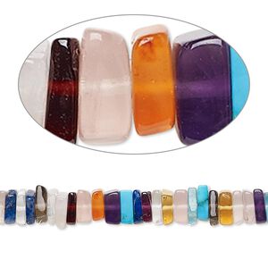 Multi-gemstone 1pkg1, hand-cut square rondelle bead 8 inch 3x1mm-6x3mm