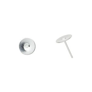 Earstud 1pkg100 silver-plated, 8mm flat pad, brass / steel 50 pair