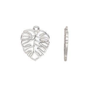 Charm Amoracast® 1pkg1 sterling silver, 13.5x12.5mm 2-sided open monstera leaf