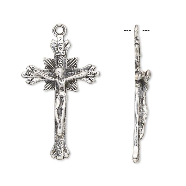 Focal, antiqued sterling silver, 31x19mm crucifix. Sold individually. image number 0