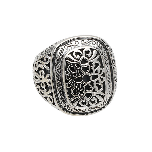 Ring, antiqued sterling silver, 23x18mm filigree rounded rectangle, size 8. Sold individually. image number 0