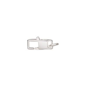 Clasp lobster claw 1pkg1 sterling silver, 11x5.5mm rectangle / 5mm 18 gauge jump ring, 1-strand