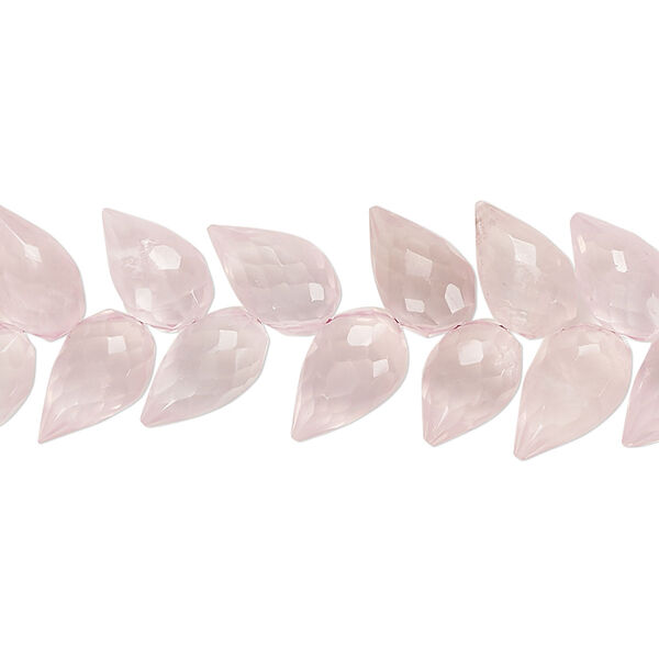 Bead, rose quartz (dyed), hand-cut 10x7mm herringbone-drilled faceted briolette, B grade, Mohs hardness 7. Sold per pkg of 40. image number 0