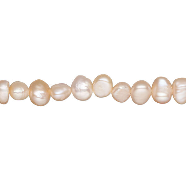 Pearl, cultured freshwater, peach, 6-7mm flat-sided potato, C- grade. Sold per 16-inch strand. image number 0