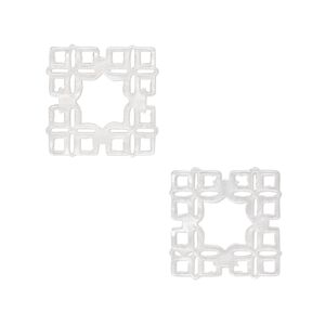 Component, resin, white, 20mm square with cutouts. Sold per pkg of 8.