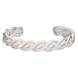 Bracelet, cuff, silver-finished brass, 12mm wide with braided design, 8 inches. Sold individually.