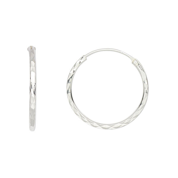 Earring, sterling silver, 21mm diamond-cut round hoop with endless-loop closure. Sold per pair. image number 0