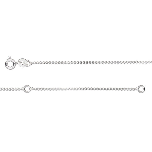 Chain, Gossamer™, sterling silver, 1.2mm diamond-cut ball with springring clasp, adjustable at 34 and 36 inches. Sold individually. image number 0