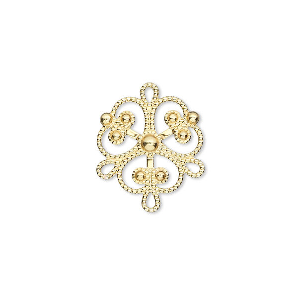 Drop, gold-finished brass, 19x16mm fancy clover with 3 loops. Sold per pkg of 10. image number 0