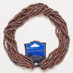 Seed bead, glass, pkg/(8)14inch, #6 round, opaque rainbow brown.