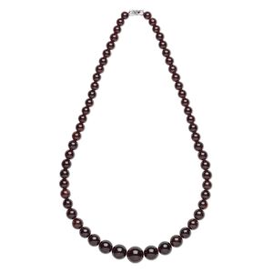 Garnet / brass 1pkg1, silver-finished round necklace 18 inch / barrel clasp / graduated 7-15mm