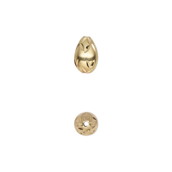 Bead, gold-plated sterling silver, 9.5x6mm diamond-cut teardrop. Sold individually. image number 0