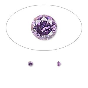 Gem, cubic zirconia, amethyst purple, 2.5mm faceted round, Mohs hardness 8-1/2. Sold per pkg of 10.