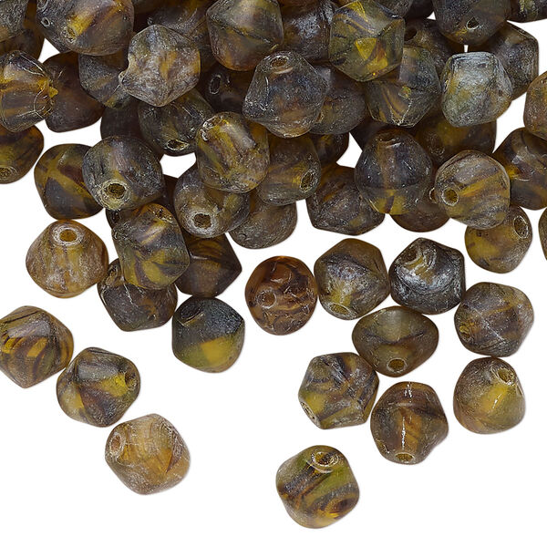 Bead, lampworked glass, translucent tortoise, 6mm bicone. Sold per 2-ounce pkg, approximately 200 beads. image number 0