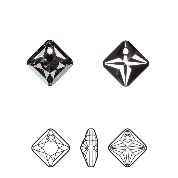 Drop 2pk crystal silver night, Crystal Passions® 11.5mm pendant princess cut 6431 image number 0