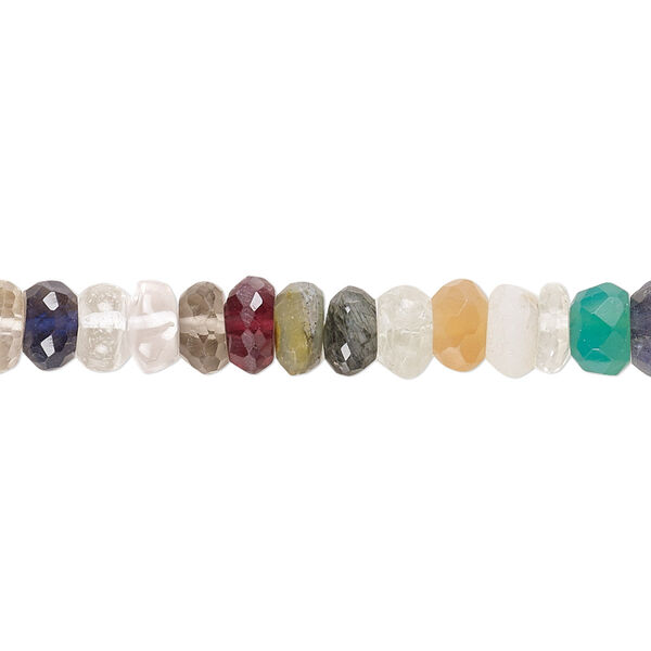 Multi-gemstone 1pkg1, hand-cut faceted rondelle bead C- grade, 10 inch 6x2mm-7x5mm image number 0