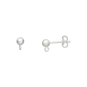 Earstud 1pkg10 sterling silver, 4mm ball / open loop / earnuts, satin-finished 5 pair