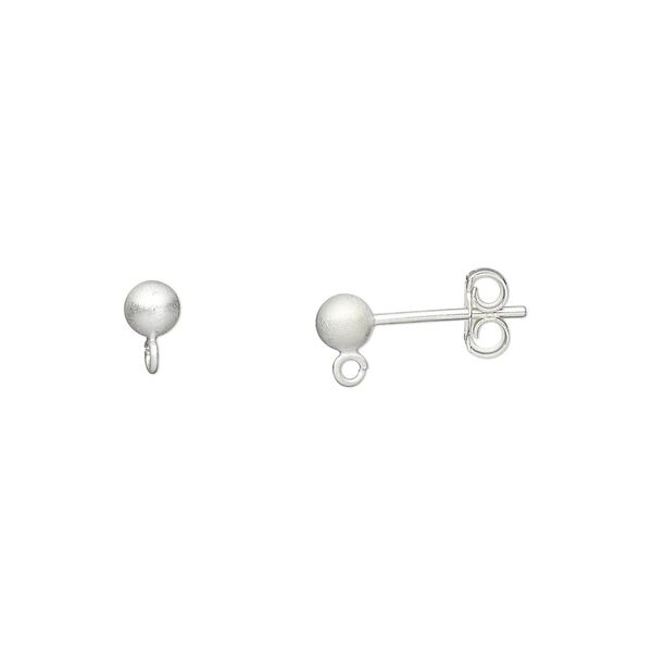 Earstud 1pkg10 sterling silver, 4mm ball / open loop / earnuts, satin-finished 5 pair image number 0