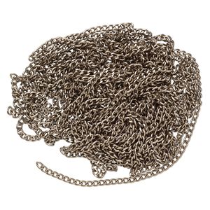 Chain, anodized aluminum, antique silver, 4mm curb. Sold per 25-foot section.