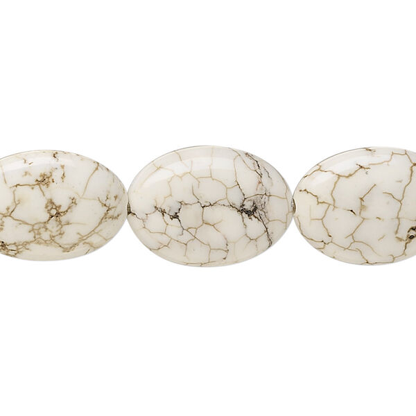 Bead, magnesite (stabilized), white, 18x13mm puffed oval, B grade, Mohs hardness 3-1/2 to 4. Sold per 15-1/2" to 16" strand. image number 0