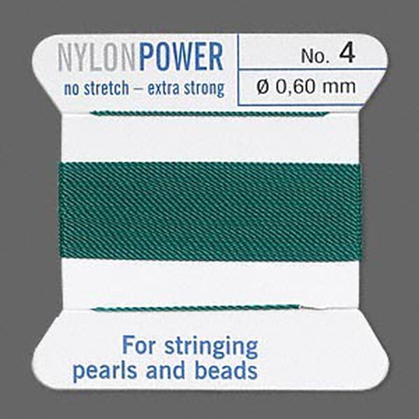 Thread, Griffin, nylon, green, size #4. Sold per 2-meter card (approximately 78 inches). image number 0