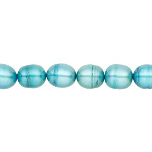 Pearl, cultured freshwater (dyed), teal and dark teal, 6-7mm rice, C- grade, Mohs hardness 2-1/2 to 4. Sold per 15-inch strand.
