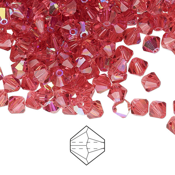 Bead 576pk Indian pink AB, Preciosa Czech crystal 5mm bicone image number 0