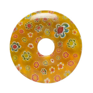 Focal, millefiori glass 1pkg1, translucent orange and multicolored, 34-35mm undrilled donut.