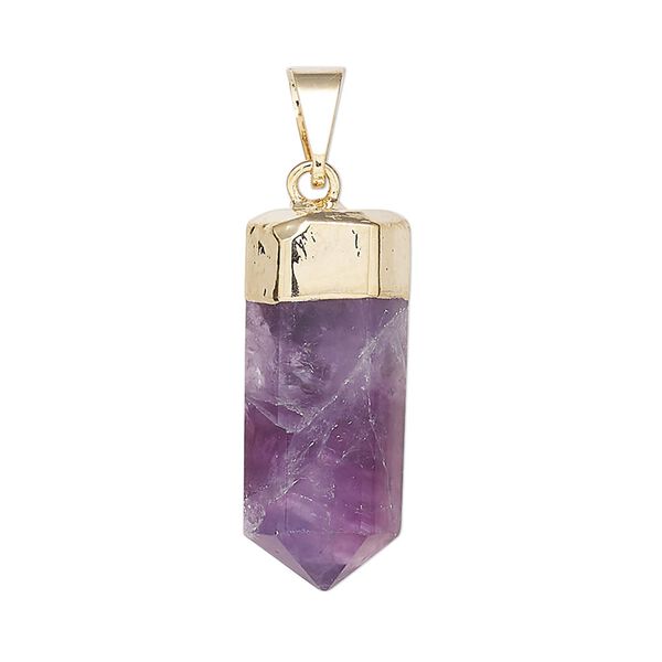 Amethyst / brass 1pkg1, gold-plated hand-cut faceted point pendant natural 20x10mm-25x12mm image number 0