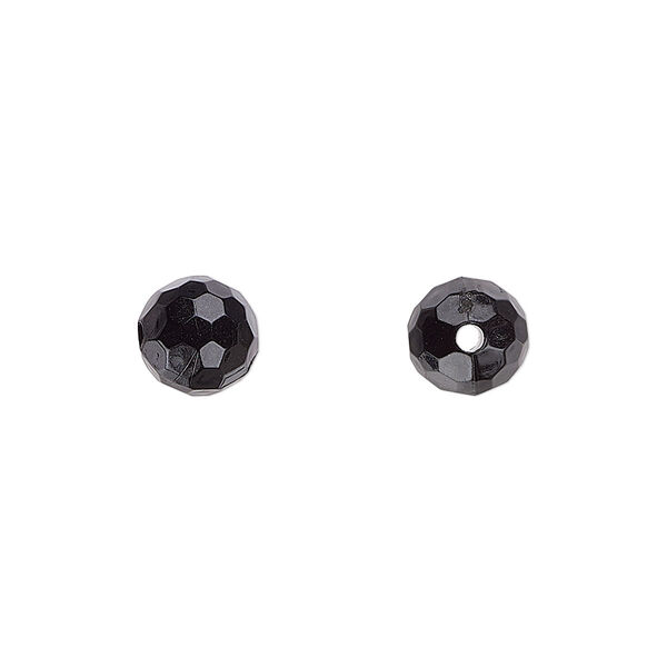 Bead, acrylic, opaque black, 8mm faceted round. Sold per 100-gram pkg, approximately 350 beads. image number 0