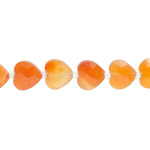 Carnelian 1pkg21, hand-cut faceted puffed heart bead 9x8mm