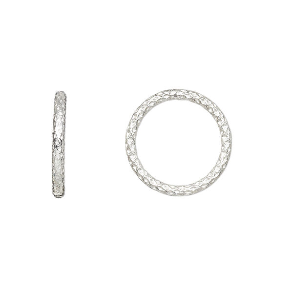 Jump ring, sterling silver, 16mm textured soldered round, 13.9mm inside diameter, 18 gauge. Sold per pkg of 10. image number 0