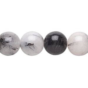 Tourmalinated quartz 1pkg1, round bead natural 15.5-16 inch 12-13mm