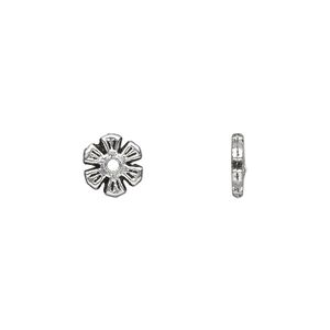 Bead, antique silver-plated "pewter" (zinc-based alloy), 8x1mm double-sided flat flower rondelle. Sold per pkg of 100.